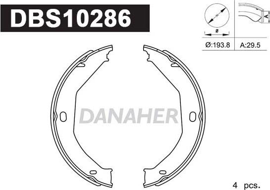 Danaher DBS10286 - Комплект гальм, ручник, парковка autocars.com.ua