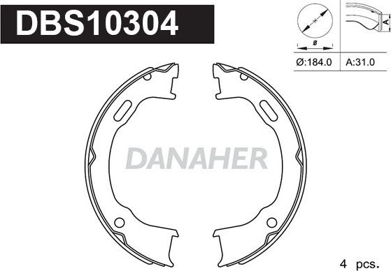 Danaher DBS10304 - Комплект гальм, ручник, парковка autocars.com.ua