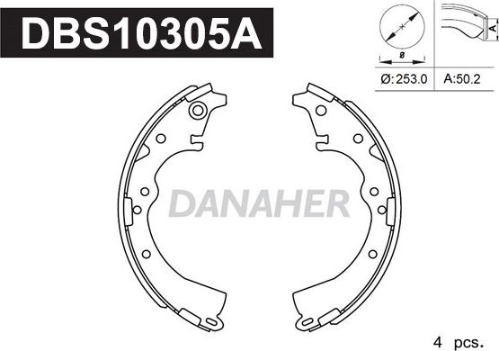 Danaher DBS10305A - Комплект тормозных колодок, барабанные autodnr.net