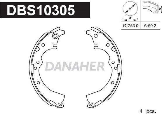 Danaher DBS10305 - Комплект гальм, барабанний механізм autocars.com.ua