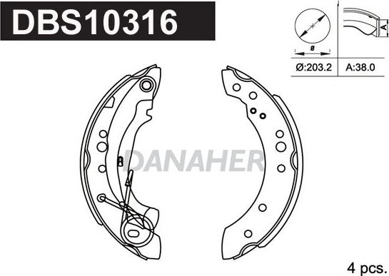 Danaher DBS10316 - Комплект тормозных колодок, барабанные autodnr.net