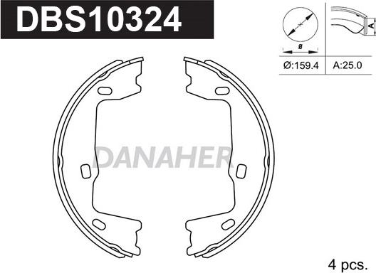 Danaher DBS10324 - Комплект гальм, ручник, парковка autocars.com.ua