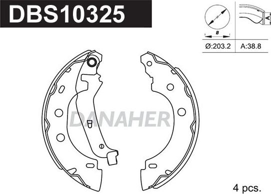 Danaher DBS10325 - Комплект гальм, барабанний механізм autocars.com.ua