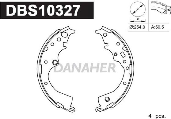 Danaher DBS10327 - Комплект гальм, барабанний механізм autocars.com.ua