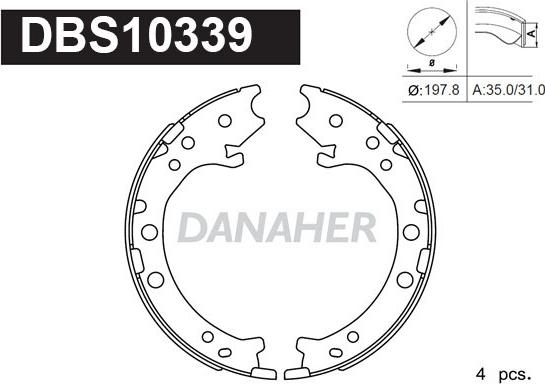 Danaher DBS10339 - Комплект гальм, ручник, парковка autocars.com.ua