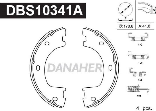 Danaher DBS10341A - Комплект тормозов, ручник, парковка autodnr.net