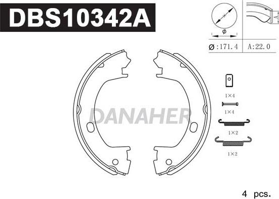 Danaher DBS10342A - Комплект тормозов, ручник, парковка autodnr.net