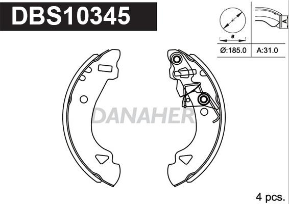 Danaher DBS10345 - Комплект тормозных колодок, барабанные autodnr.net