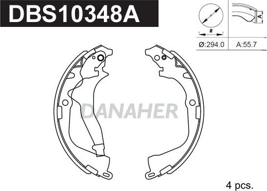 Danaher DBS10348A - Комплект гальм, барабанний механізм autocars.com.ua