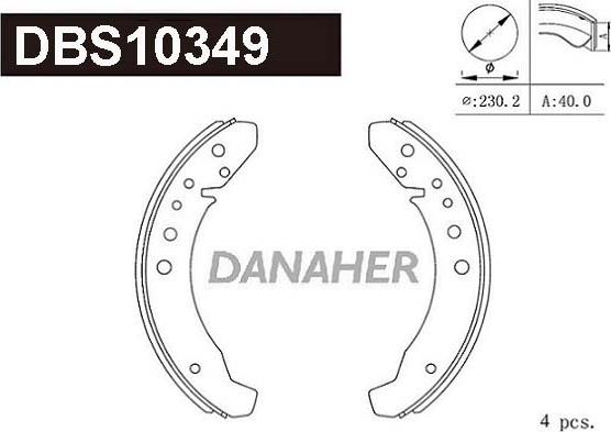 Danaher DBS10349 - Комплект гальм, барабанний механізм autocars.com.ua