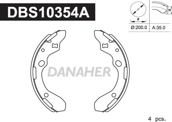 Danaher DBS10354A - Комплект гальм, барабанний механізм autocars.com.ua