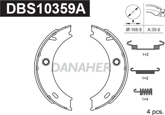Danaher DBS10359A - Комплект гальм, ручник, парковка autocars.com.ua