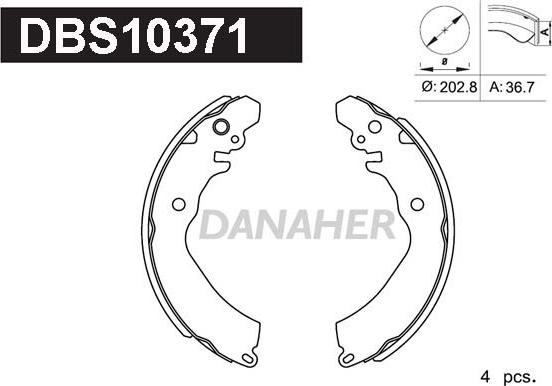 Danaher DBS10371 - Комплект гальм, барабанний механізм autocars.com.ua