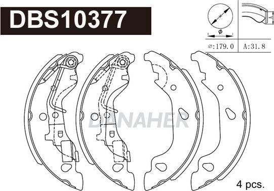 Danaher DBS10377 - Комплект гальм, барабанний механізм autocars.com.ua