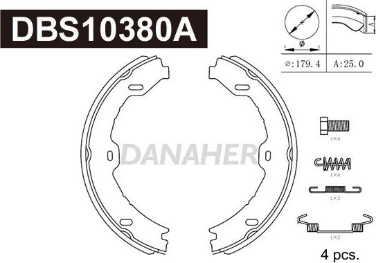 Danaher DBS10380A - Комплект гальм, ручник, парковка autocars.com.ua
