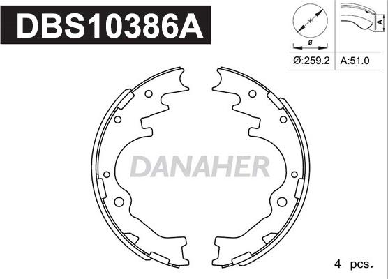 Danaher DBS10386A - Комплект гальм, барабанний механізм autocars.com.ua