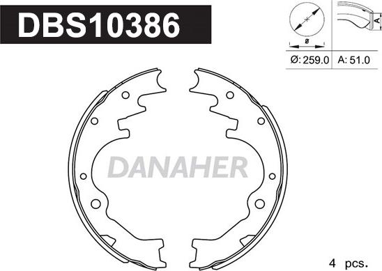 Danaher DBS10386 - Комплект тормозных колодок, барабанные autodnr.net