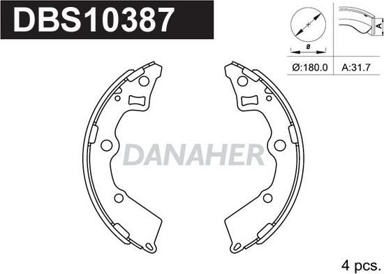 Danaher DBS10387 - Комплект гальм, барабанний механізм autocars.com.ua