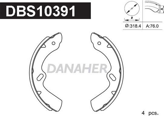 Danaher DBS10391 - Комплект гальм, барабанний механізм autocars.com.ua