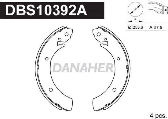 Danaher DBS10392A - Комплект тормозных колодок, барабанные autodnr.net
