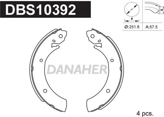 Danaher DBS10392 - Комплект гальм, барабанний механізм autocars.com.ua