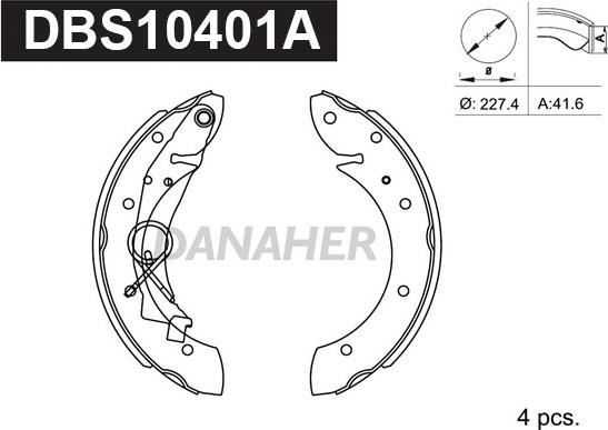 Danaher DBS10401A - Комплект гальм, барабанний механізм autocars.com.ua