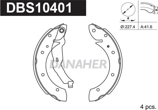 Danaher DBS10401 - Комплект гальм, барабанний механізм autocars.com.ua