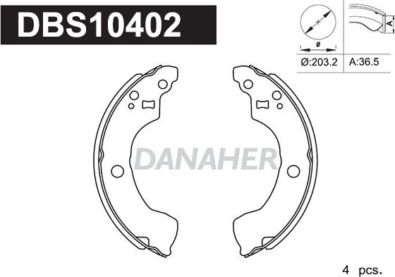 Danaher DBS10402 - Комплект гальм, барабанний механізм autocars.com.ua