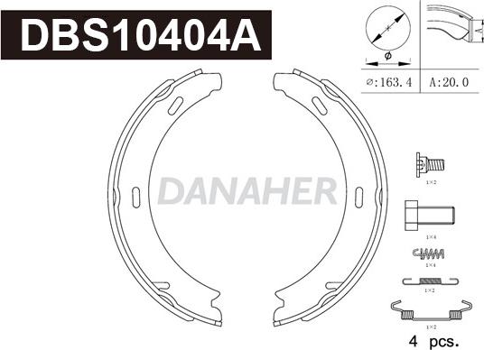 Danaher DBS10404A - Комплект тормозов, ручник, парковка autodnr.net