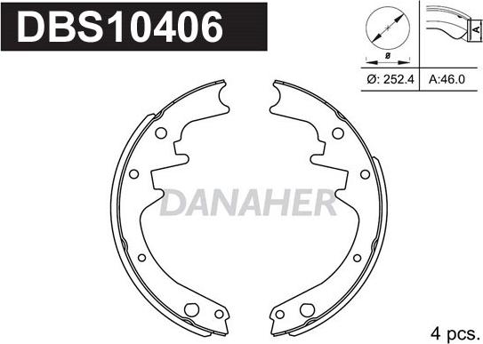 Danaher DBS10406 - Комплект гальм, барабанний механізм autocars.com.ua