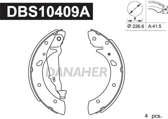 Danaher DBS10409A - Комплект гальм, барабанний механізм autocars.com.ua