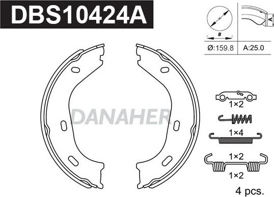 Danaher DBS10424A - Комплект гальм, ручник, парковка autocars.com.ua