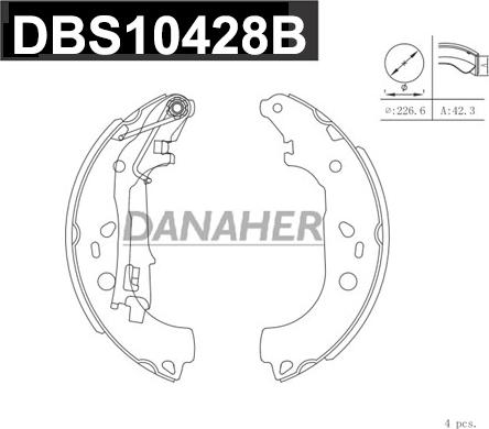 Danaher DBS10428B - Комплект гальм, барабанний механізм autocars.com.ua