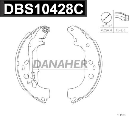 Danaher DBS10428C - Комплект гальм, барабанний механізм autocars.com.ua