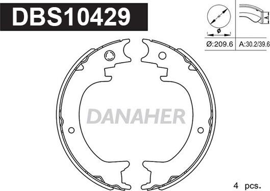 Danaher DBS10429 - Комплект гальм, ручник, парковка autocars.com.ua