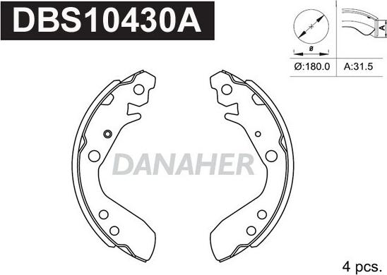 Danaher DBS10430A - Комплект гальм, барабанний механізм autocars.com.ua