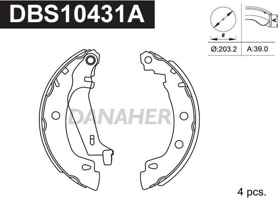 Danaher DBS10431A - Комплект тормозных колодок, барабанные autodnr.net