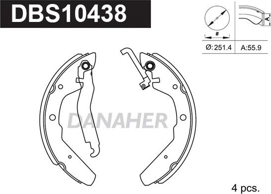 Danaher DBS10438 - Комплект гальм, барабанний механізм autocars.com.ua