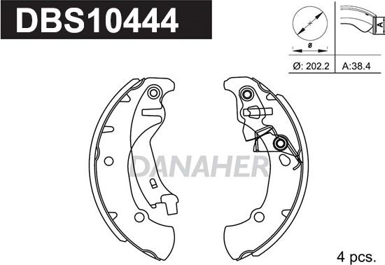 Danaher DBS10444 - Комплект гальм, барабанний механізм autocars.com.ua