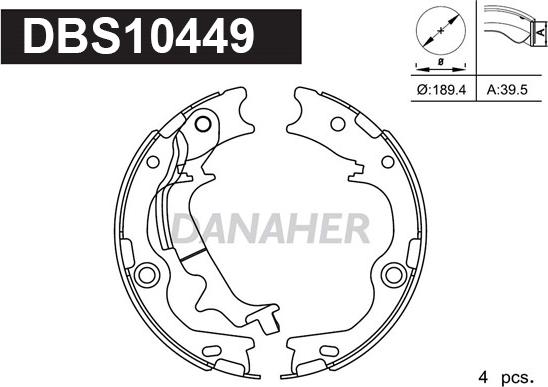 Danaher DBS10449 - Комплект гальм, ручник, парковка autocars.com.ua