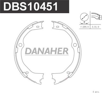 Danaher DBS10451 - Комплект гальм, ручник, парковка autocars.com.ua