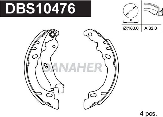 Danaher DBS10476 - Комплект гальм, барабанний механізм autocars.com.ua