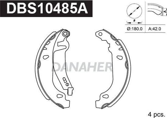 Danaher DBS10485A - Комплект тормозных колодок, барабанные autodnr.net