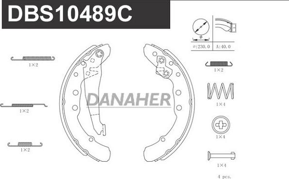 Danaher DBS10489C - Комплект гальм, барабанний механізм autocars.com.ua