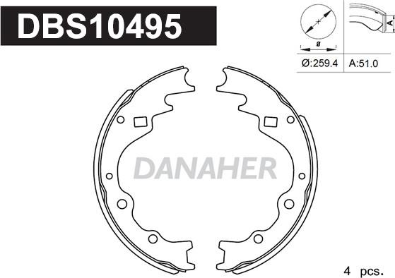 Danaher DBS10495 - Комплект гальм, барабанний механізм autocars.com.ua