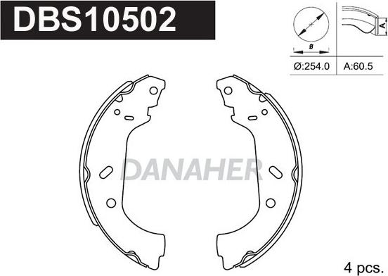 Danaher DBS10502 - Комплект гальм, барабанний механізм autocars.com.ua
