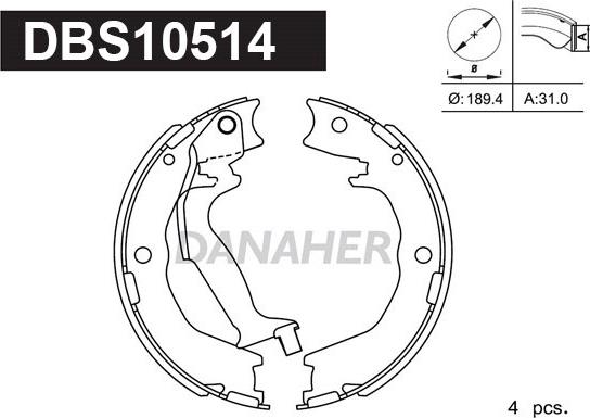 Danaher DBS10514 - Комплект гальм, ручник, парковка autocars.com.ua