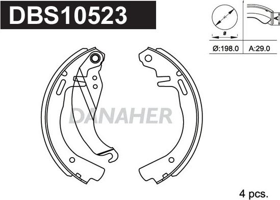 Danaher DBS10523 - Комплект гальм, барабанний механізм autocars.com.ua