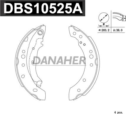 Danaher DBS10525A - Комплект гальм, барабанний механізм autocars.com.ua