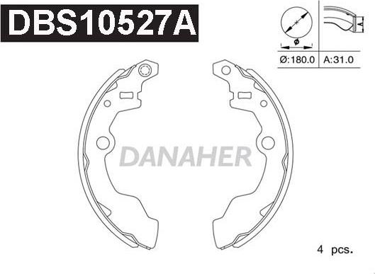 Danaher DBS10527A - Комплект гальм, барабанний механізм autocars.com.ua